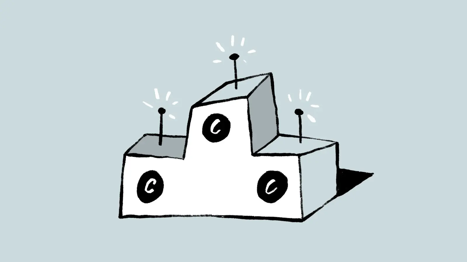 Illustration of stacked blocks with letter C and flags on top
