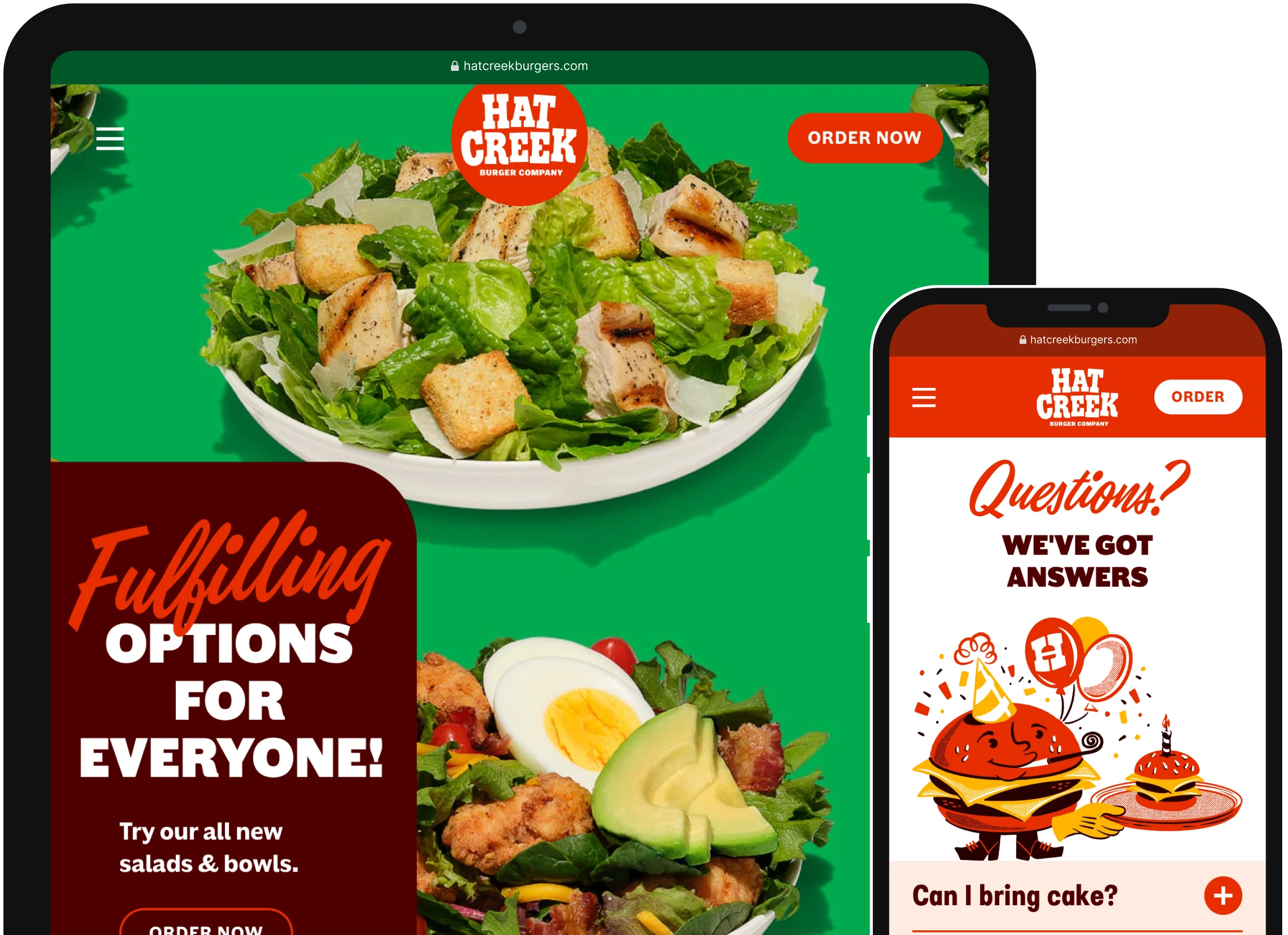 Screenshots of the Hat Creek Burgers website
